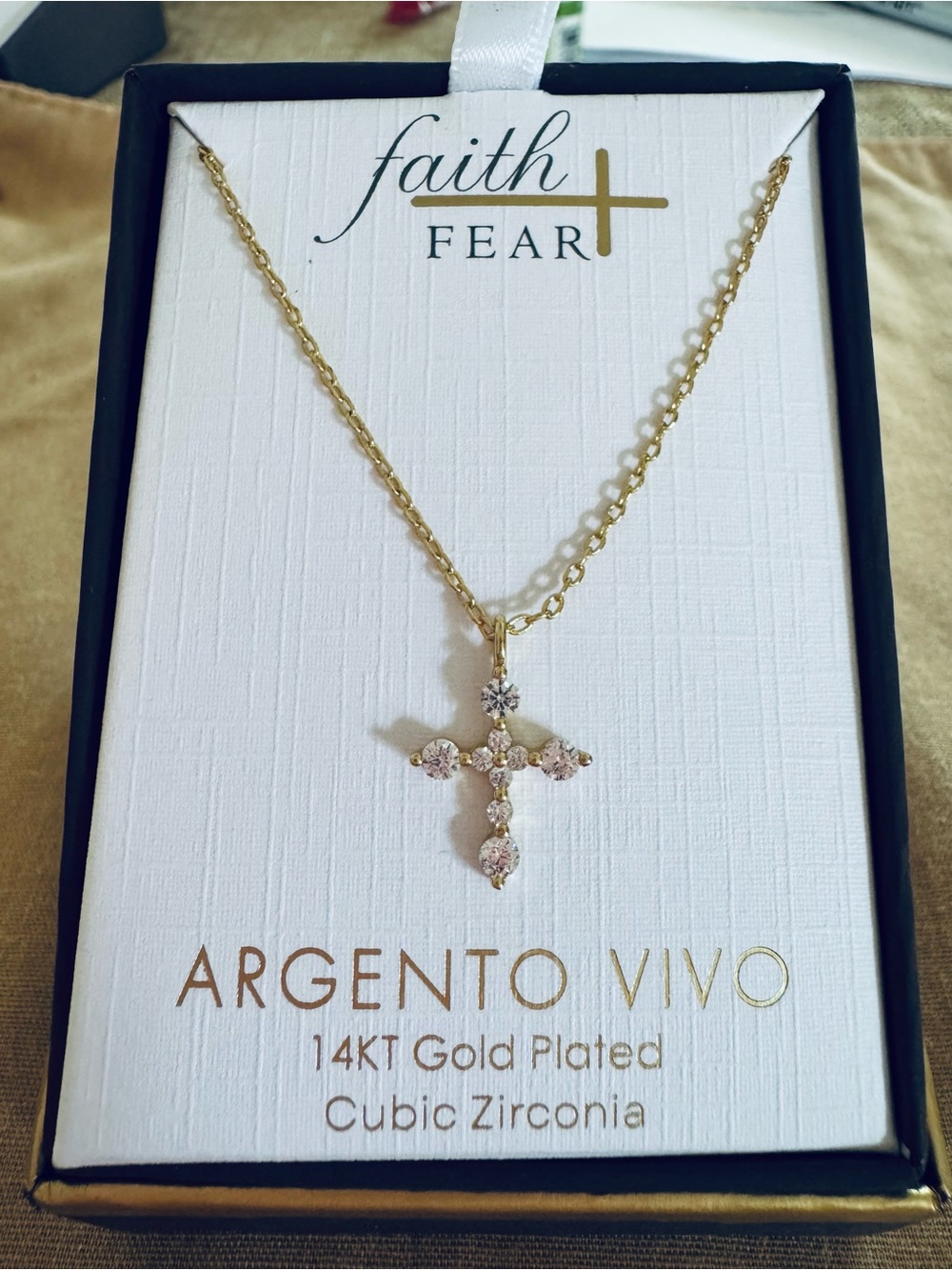 Argento Vivo Gold Plated Cross Necklace with Sparkling Zirconia